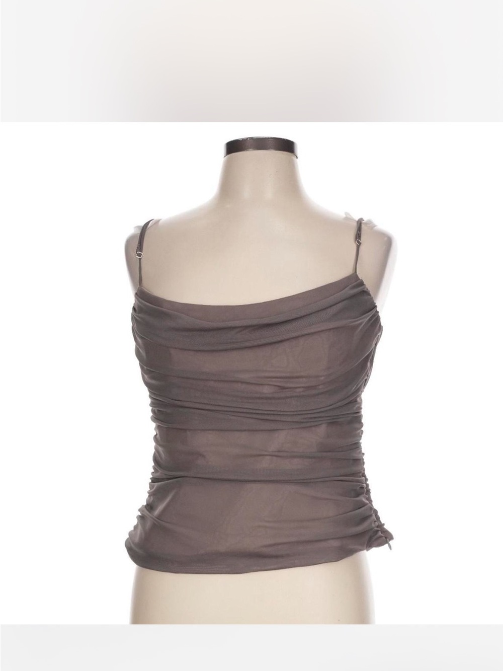 Zara Brown Ruched Cowl Neck Spaghetti Strap Top Size XL
